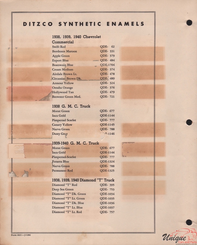 1938 GM Truck And Commercial Paint Charts PPG 2